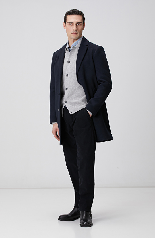 Gri Melanj Polo Yaka Cepli Triko Hırka