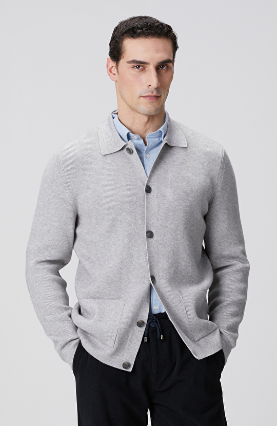 Gri Melanj Polo Yaka Cepli Triko Hırka