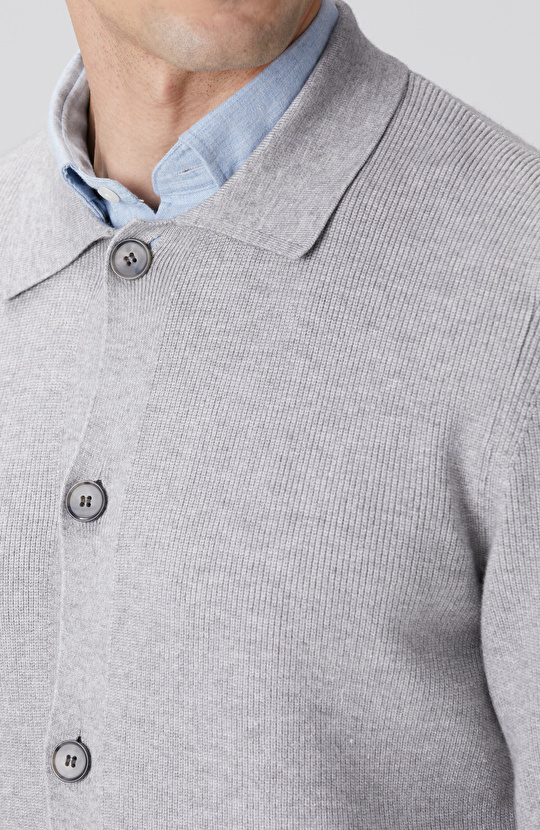 Gri Melanj Polo Yaka Cepli Triko Hırka