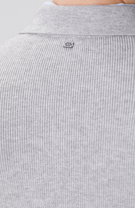 Gri Melanj Polo Yaka Cepli Triko Hırka