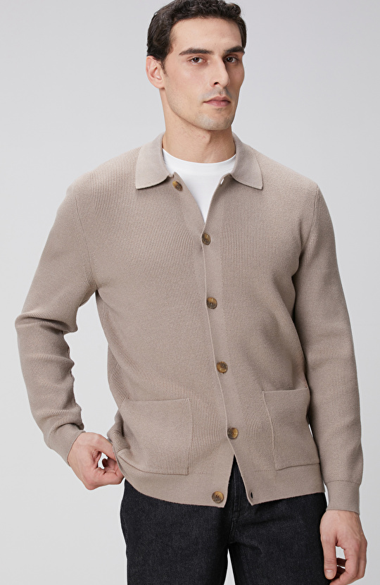 Vizon Polo Yaka Cepli Triko Hırka