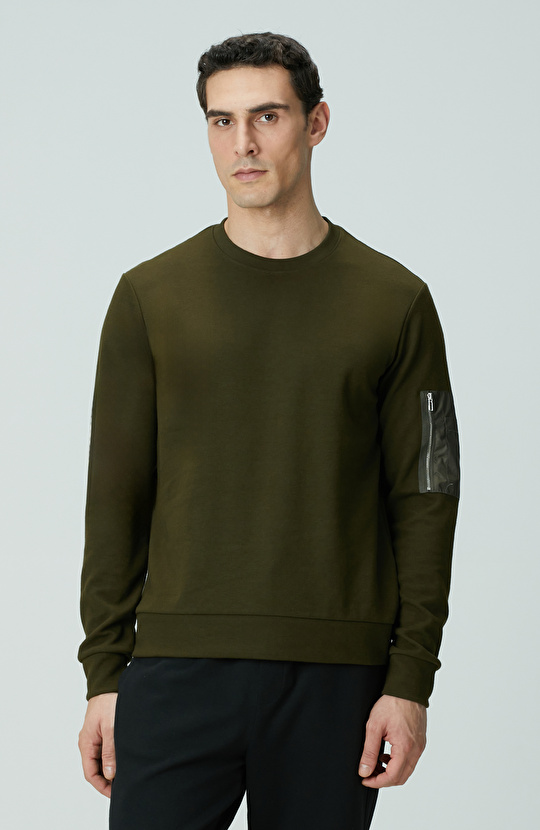 Haki Fermuar Detaylı Sweatshirt