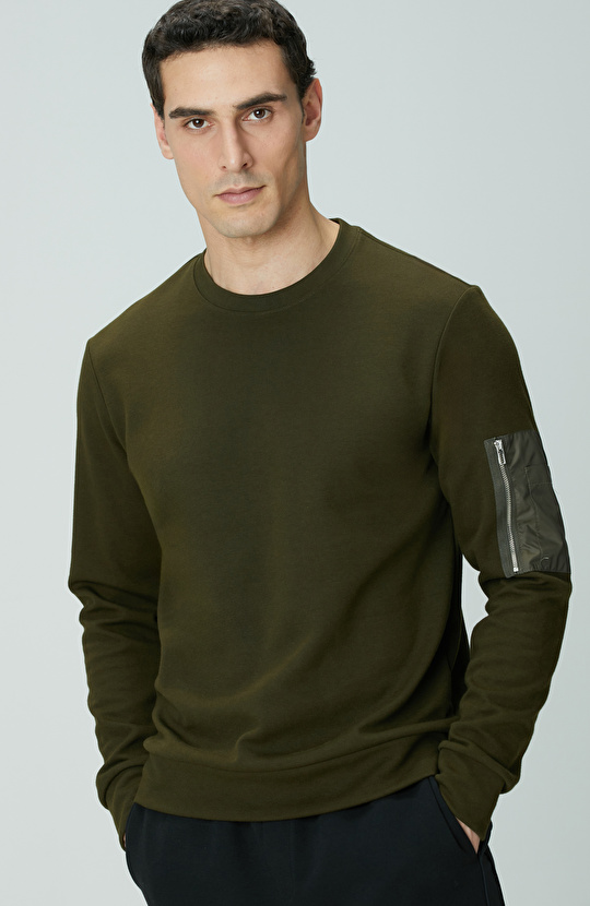 Haki Fermuar Detaylı Sweatshirt