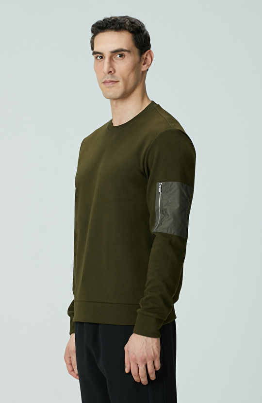 Haki Fermuar Detaylı Sweatshirt
