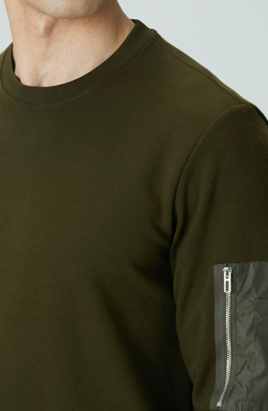 Haki Fermuar Detaylı Sweatshirt
