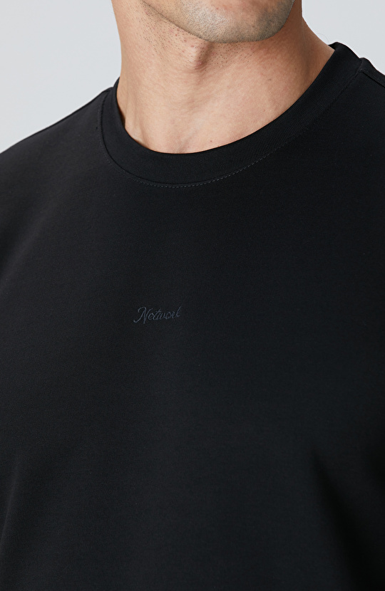 Siyah Network Baskılı Sweatshirt