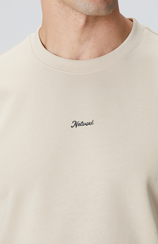 Bej Network Baskılı Sweatshirt