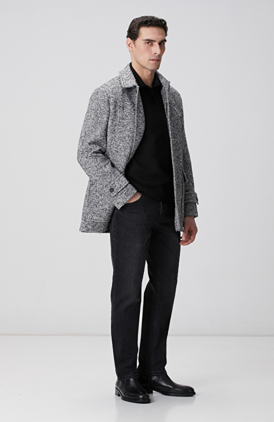 Siyah Kısa V Polo Yaka Kazak