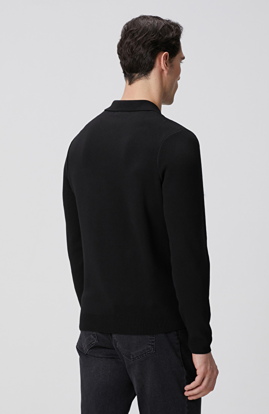 Siyah Kısa V Polo Yaka Kazak