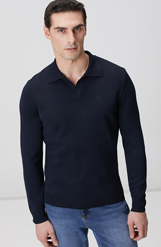 Lacivert Kısa V Polo Yaka Kazak