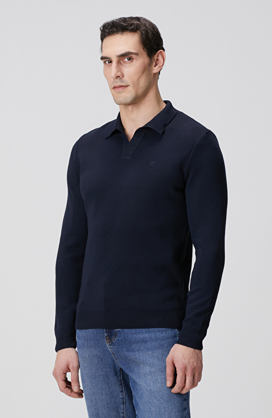 Lacivert Kısa V Polo Yaka Kazak