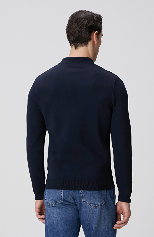 Lacivert Kısa V Polo Yaka Kazak