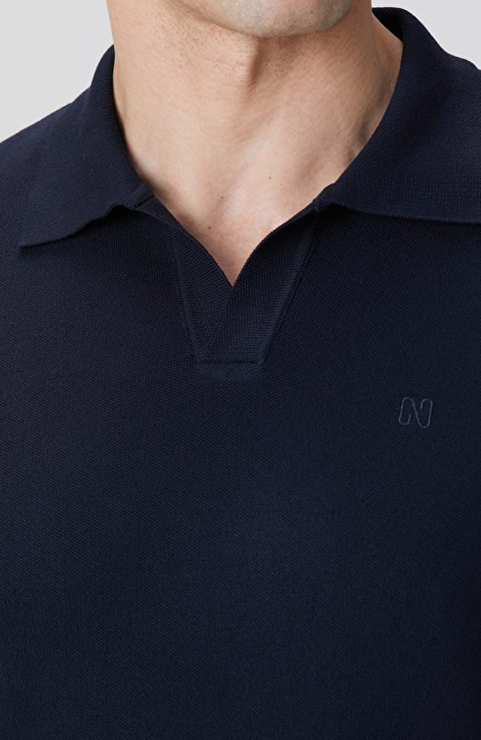 Lacivert Kısa V Polo Yaka Kazak