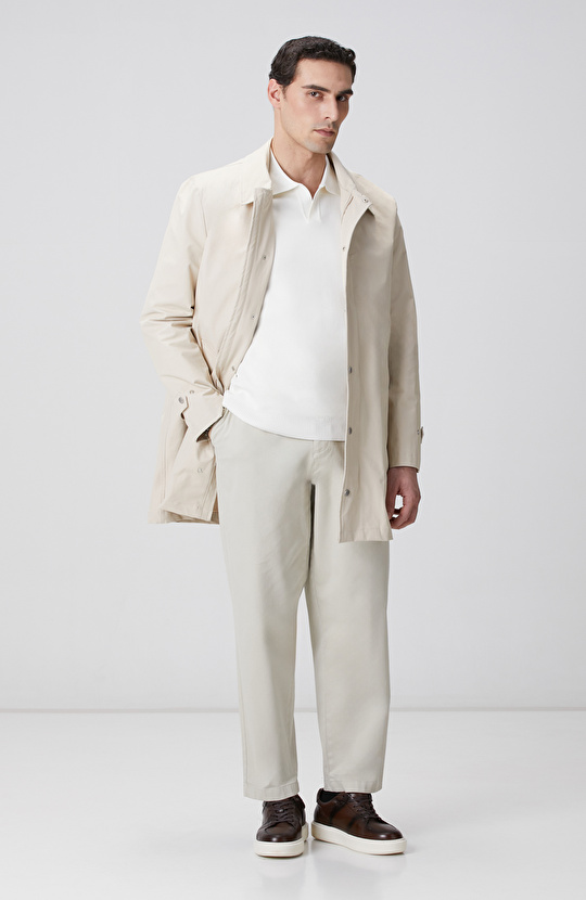 Kırık Beyaz Kısa V Polo Yaka Kazak