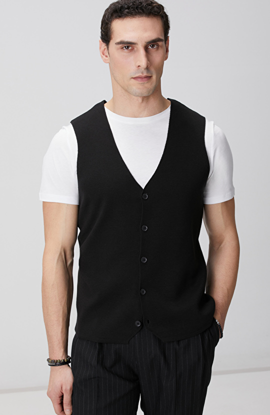 Siyah Kolsuz Triko Yelek