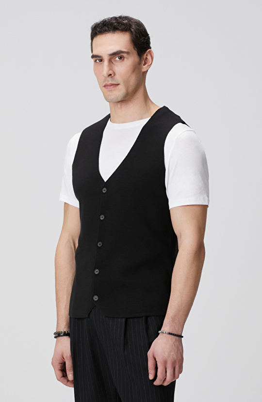 Siyah Kolsuz Triko Yelek