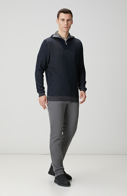 Lacivert Dik Yaka Çift Renk Kazak