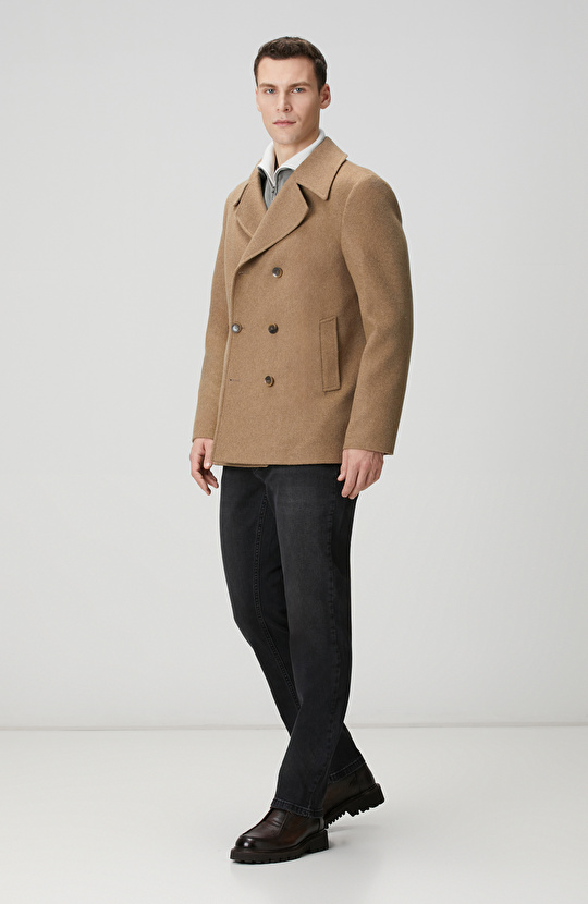 Açık Gri Dik Yaka Çift Renk Kazak