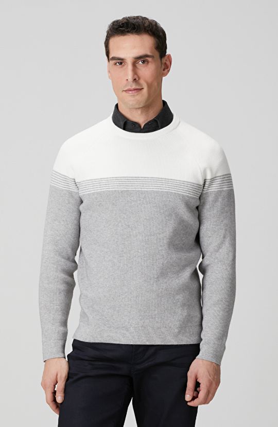 Gri Ekru Selanik Örgü Kazak