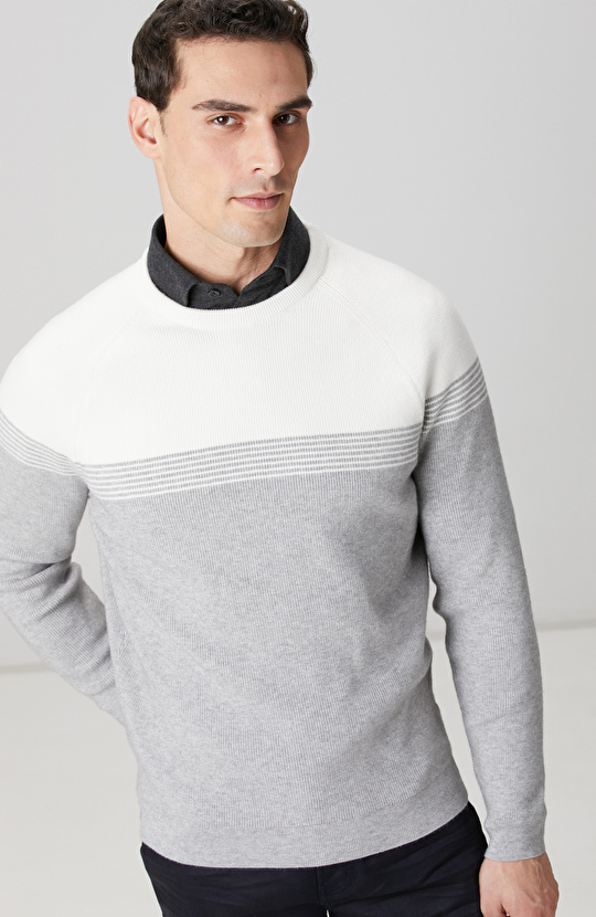 Gri Ekru Selanik Örgü Kazak