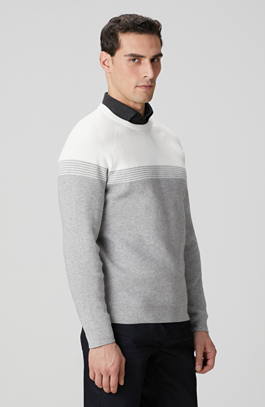 Gri Ekru Selanik Örgü Kazak