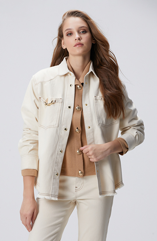 Naturel Aksesuarlı Denim Gömlek