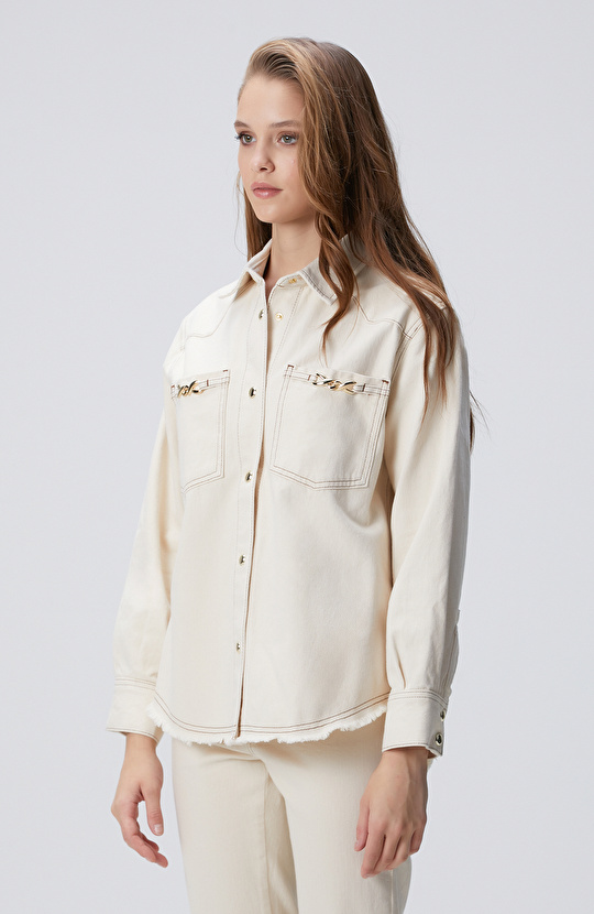 Naturel Aksesuarlı Denim Gömlek