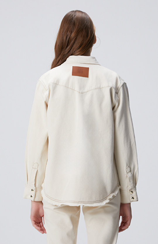 Naturel Aksesuarlı Denim Gömlek
