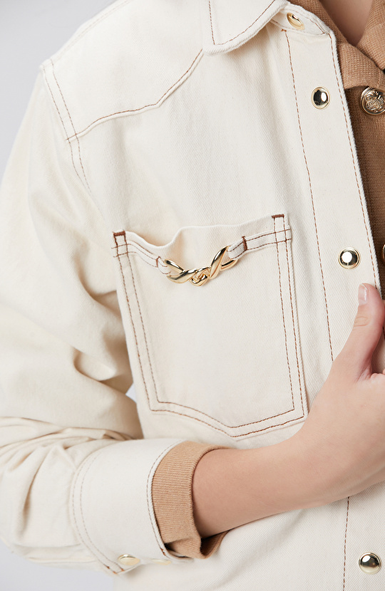 Naturel Aksesuarlı Denim Gömlek