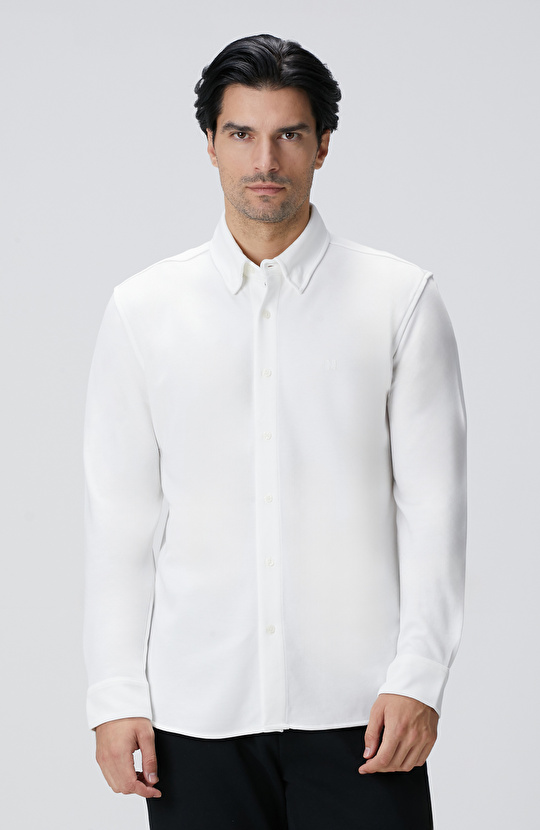 Kırık Beyaz Uzun Kollu Örme Gömlek