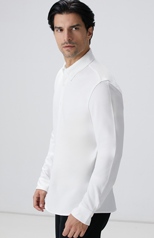 Kırık Beyaz Uzun Kollu Örme Gömlek