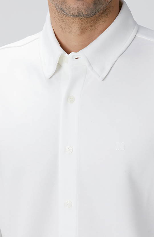 Kırık Beyaz Uzun Kollu Örme Gömlek