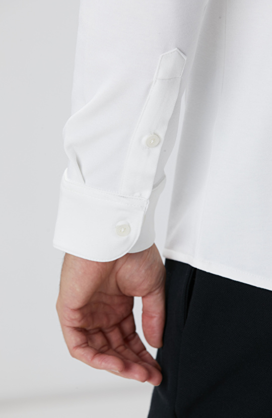 Kırık Beyaz Uzun Kollu Örme Gömlek