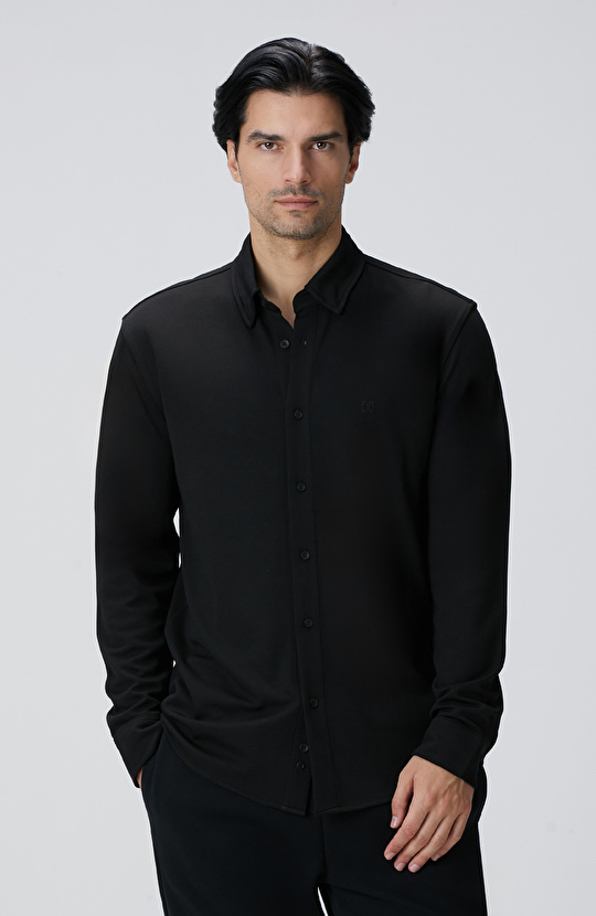 Siyah Uzun Kollu Örme Gömlek