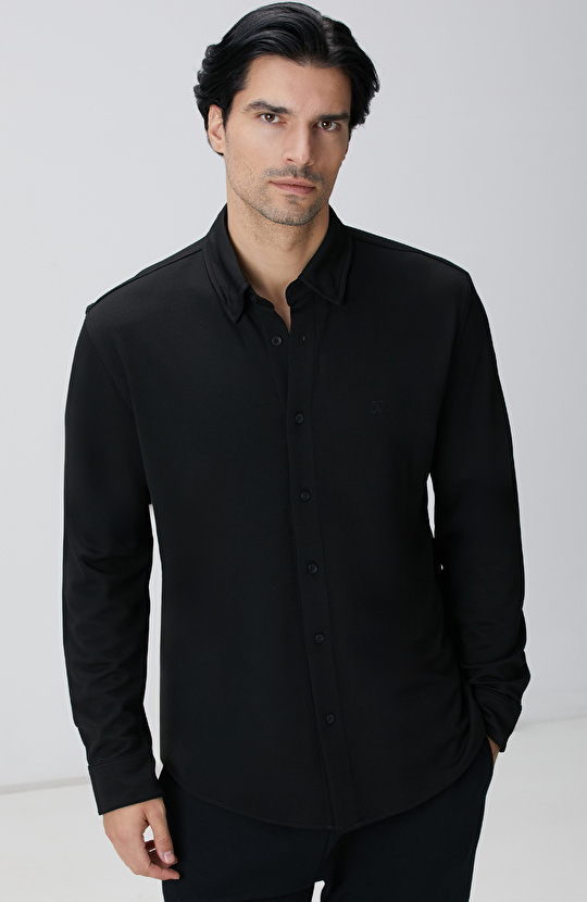 Siyah Uzun Kollu Örme Gömlek