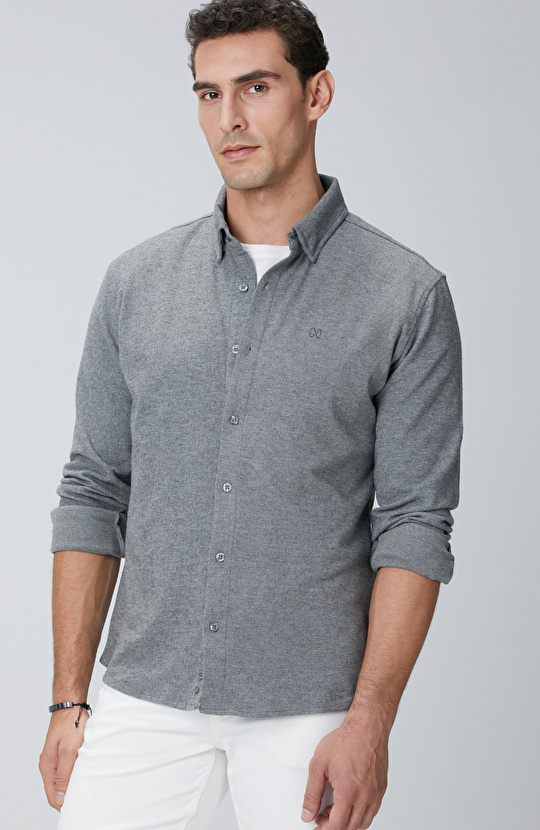 Gri Flanel Görünümlü Örme Gömlek