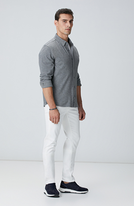 Gri Flanel Görünümlü Örme Gömlek