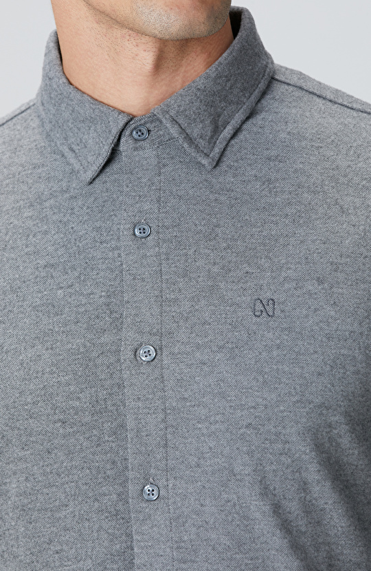 Gri Flanel Görünümlü Örme Gömlek