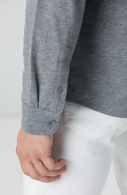 Gri Flanel Görünümlü Örme Gömlek