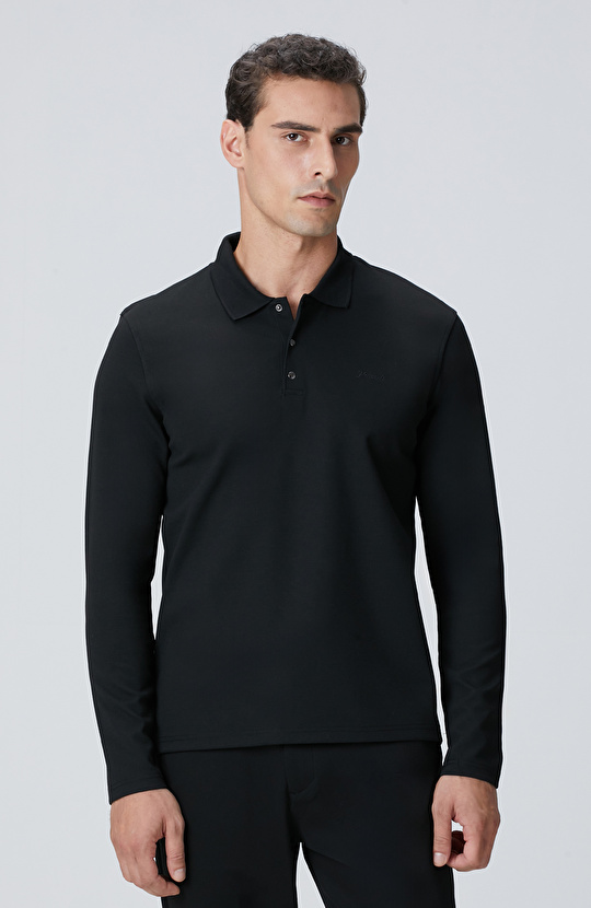 Siyah Polo Yaka Sweatshirt