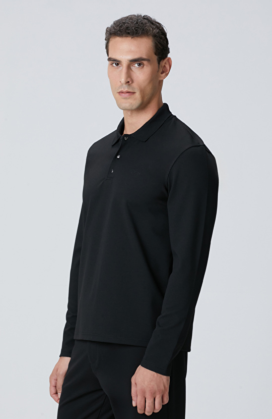 Siyah Polo Yaka Sweatshirt