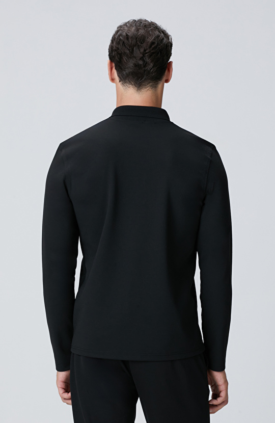 Siyah Polo Yaka Sweatshirt