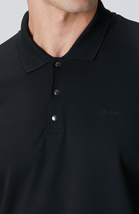 Siyah Polo Yaka Sweatshirt