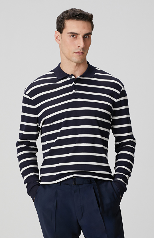 Lacivert Beyaz Çizgili Sweatshirt