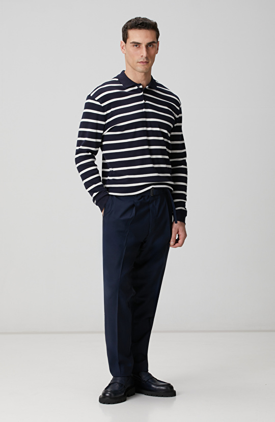 Lacivert Beyaz Çizgili Sweatshirt