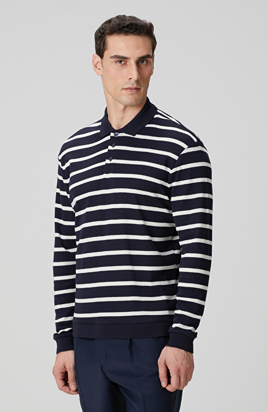 Lacivert Beyaz Çizgili Sweatshirt