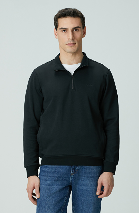 Siyah Fermuarlı Sweatshirt