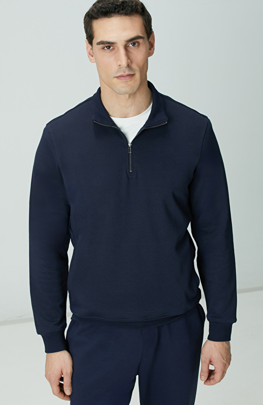 Lacivert Fermuarlı Sweatshirt