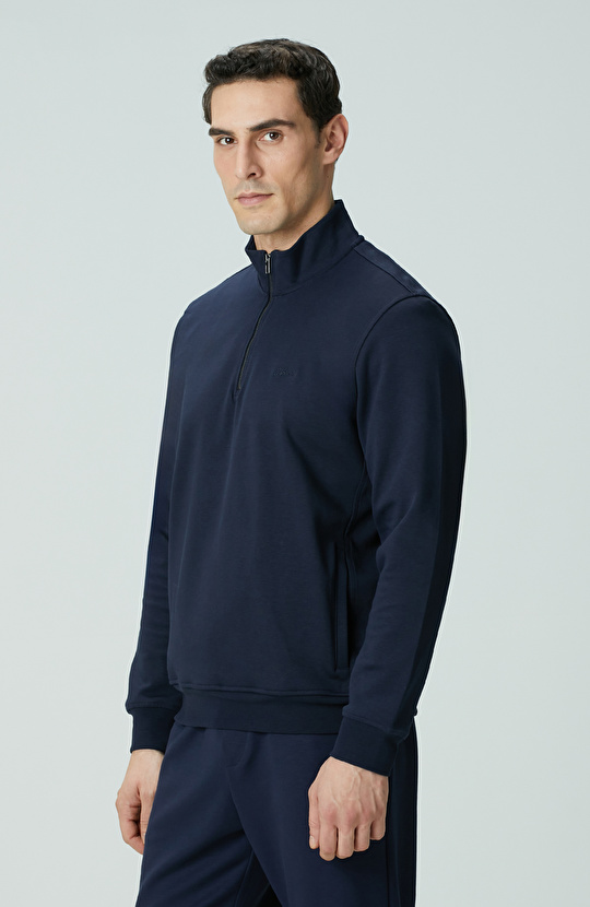 Lacivert Fermuarlı Sweatshirt