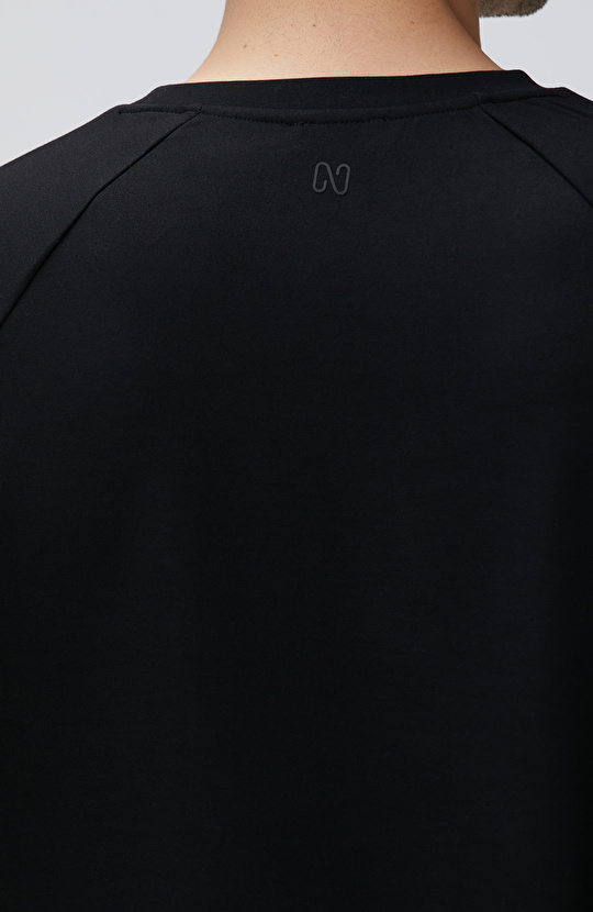 Siyah Bisiklet Yaka Basic Sweatshirt